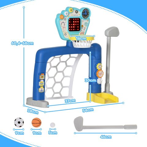 Rootz 3-in-1 Kids Sports Center - Multi-Activity Set - Adjustable Basketball - Heights 60.4-68cm - Engaging Scoreboard - Develops Coordination