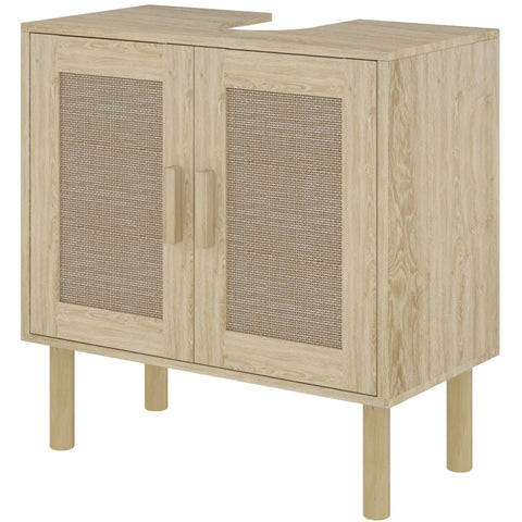 Rootz Bathroom Cabinet with Sink Unit - Rattan Doors - Vanity Organizer - Pine Wood Feet - Stylish Storage - 60cm x 30cm x 60cm