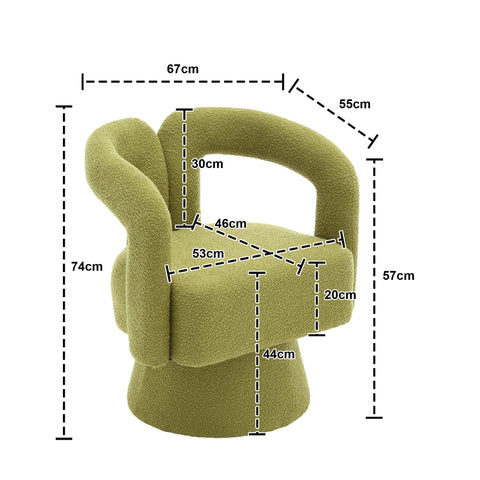 Rootz Swivel Office Chair - Armchair - Barrel Chair - 360° Rotation - Bouclé Fabric - 67L x 55W x 74H cm - Olive Green