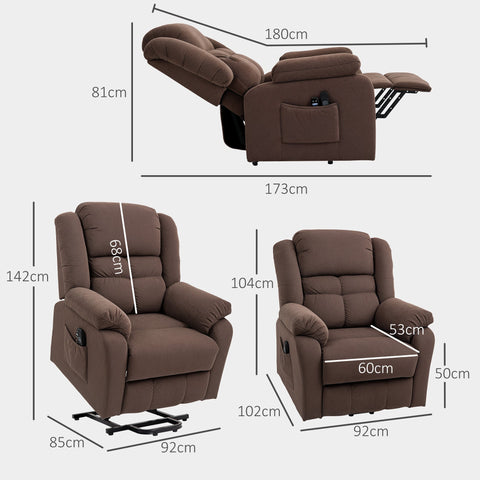 Rootz Stand-Up Recliner Chair - Massage Chair - Heated Chair - Cozy Comfort - 92W x 102D x 104H cm - Brown Velvet Finish