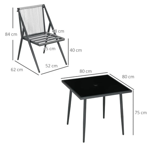 Rootz Garden Furniture Set - Outdoor Dining Set - 5-piece - Weather Resistant - Aluminum-tempered Glass-100% Polyester - Dark Gray - 80 cm x 80 cm x 75 cm
