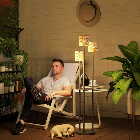 Rootz Solar Floor Lamp - Rattan Solar Light - Boho-Style Garden Lamp - Auto On/Off & Storage - Ø37 x 144H cm