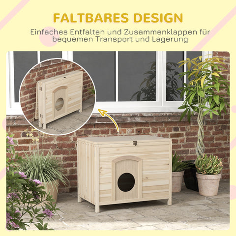 Rootz Small Pet House - Cat Shelter - Dwarf Rabbit Abode - Foldable Wood - 78cm x 51cm x 62cm