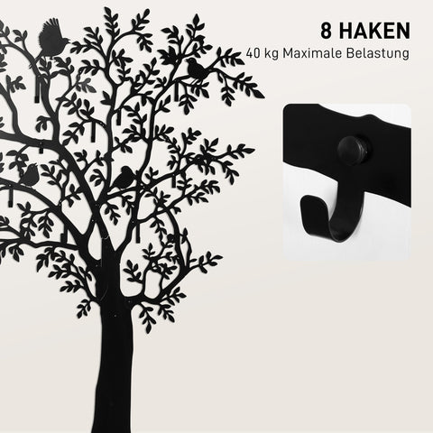 Rootz Wall-Mounted Wardrobe Hook - Coat Rack - Tree Design Hook - Space-saving - 120cm x 5cm x 175cm - Black