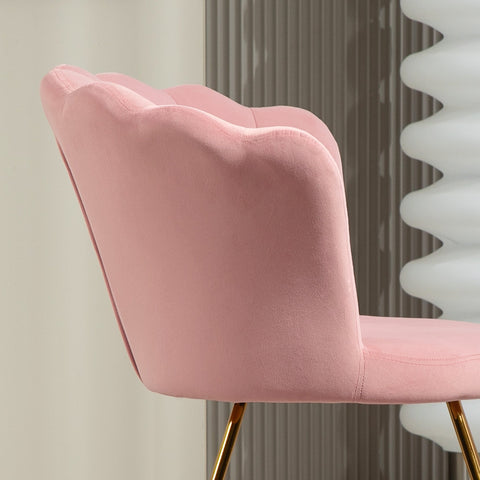 Rootz Mussle Chair - Hair Chair - Living Room Armchair - Comfort & Elegance - 69 x 64 x 80 cm - Pink Velvet, Steel Legs