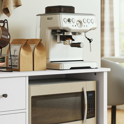 Rootz Kitchen Cabinet - Storage Sideboard - White Chipboard - Cable Hole - 80 x 35 x 72.2 cm - Adjustable Shelves - Clutter Reduction