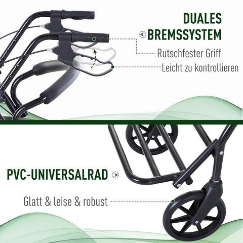 Rootz Rollator with Chair - Foldable Walker - Mobility Aid - Adjustable Height - 57.5cm x 87cm x 82-90cm