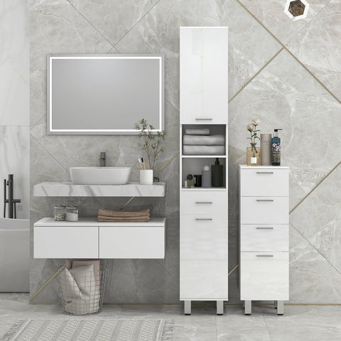 Rootz Bathroom Cabinet - Bathroom Storage Unit - 4 Drawer Organizer - Space-Saving Design - 30cm x 30cm x 93cm - White Chipboard