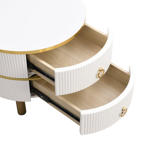 Rootz 2-in-1 Coffee Table Set - Modern Living Room Table - Round Glass Tables - Storage Drawers - 70x70x45cm & 50x50x40cm
