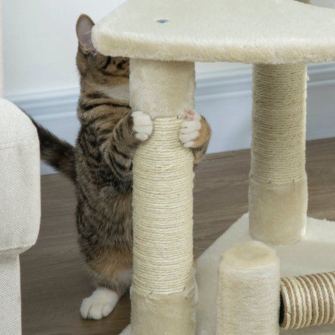 Rootz Cat Tree - Scratching Post - Cat Bed - Interactive Toys - Sisal Posts - Cozy Bed - Sturdy and Durable - 48cm x 48cm x 91cm Cream White