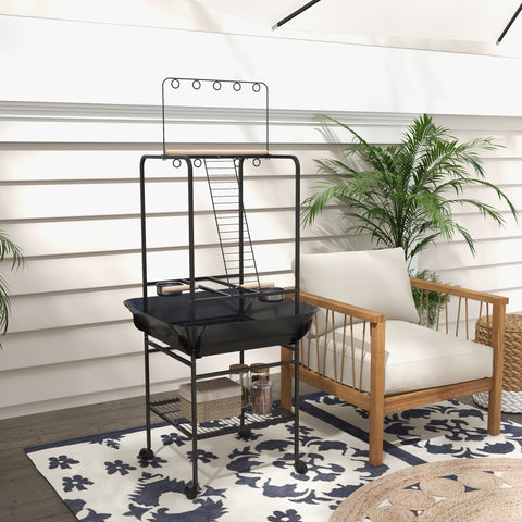 Rootz Bird Playground on Wheels - Avian Activity Center - Parrot Playstand - Portable Fun - 62.5cm x 62.5cm x 155cm