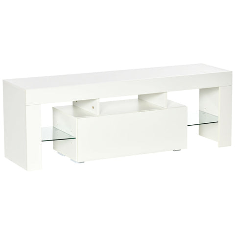 Rootz TV-tafel - TV-meubel - Mediaconsole - Hoogglansafwerking - Verstelbare glazen planken - RGB-lichtstrips - 130W x 35D x 45H cm - MDF &amp; spaanplaat