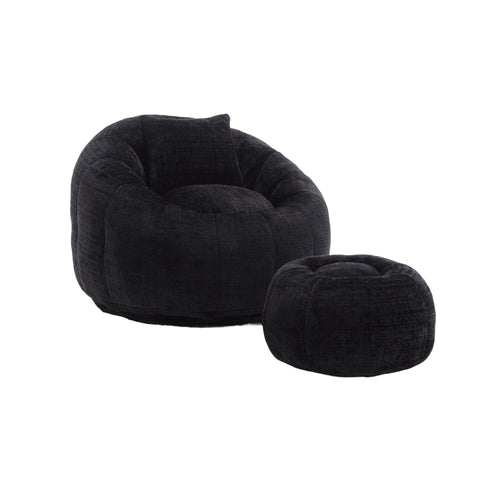 Rootz Round Bean Bag Chair - Rotating Seat - Pumpkin-Shaped Lounger - Maximum Comfort - 105x105x73cm - Chenille Upholstery