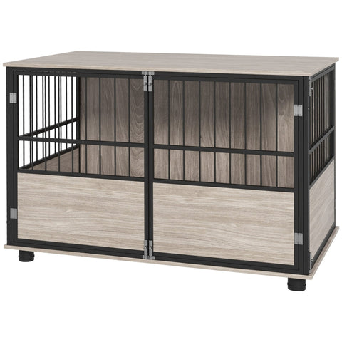 Rootz Bello Dog Crate - Wooden Dog Kennel - Pet Crate - Walnut Wood - 100cm x 60cm x 68cm