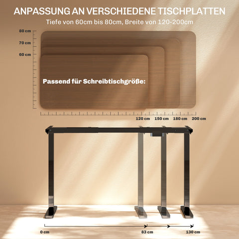 Rootz Electric Desk Frame - Height Adjustable - Motorized Standing Desk - Memory Function - Steel Frame - 83-130cm W x 45cm D x 70-118cm H