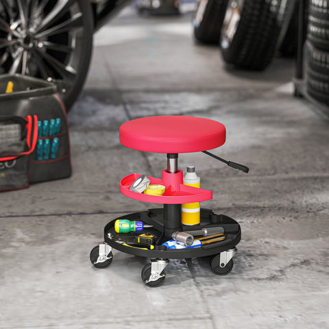 Rootz Workshop Stool - Garage Seat - Mechanic Chair - Height Adjustable - Resilient Up to 135kg - 40-51cm - Red