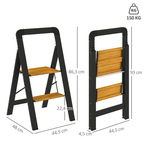 Rootz 2-Step Ladder - Step Stool - Folding Steps - Non-Slip Platform - Metal - 48L x 44.3H cm