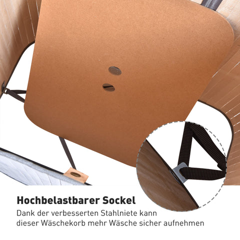 Rootz Bamboo Laundry Basket - 100L Clothes Hamper - Foldable Storage Bin - Water Resistant - 52cm x 32cm x 63cm - Grey