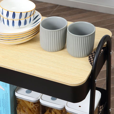 Rootz Steel 3-Tier Trolley - Rolling Storage Cart - Kitchen Organizer - Compact & Movable - 45L x 31W x 79.4H cm