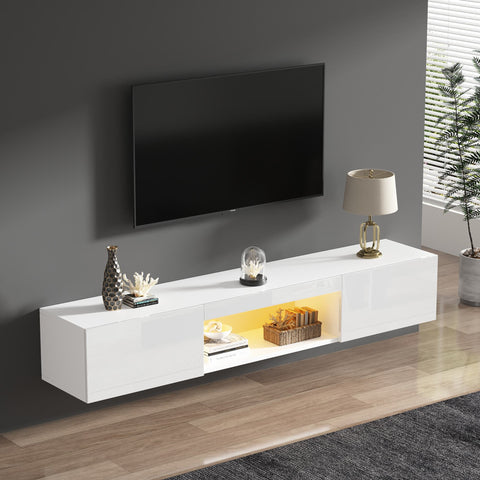 Rootz High-Gloss Wall Cabinet - TV Console - Entertainment Unit - LED Lighting & Bluetooth - 160 x 31 x 22cm