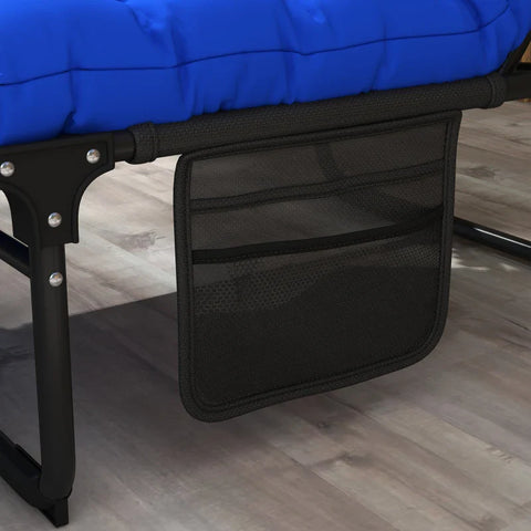 Rootz Sun Lounger - 4-way Adjustable Backrest - Foldable - Magazine Compartment - Pillow - Dark Blue - 70cm x 190cm x 32cm