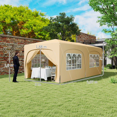 Rootz 3 x 6m Pop-up Gazebo - Garden Tent - Outdoor Canopy - UPF50+ UV Protection - 597cm x 300cm x 270cm