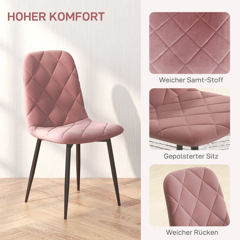 Rootz 4 Piece Set Dining Chairs - Kitchen Chairs - Velvet Look Armchairs - Maximum Comfort - 45 x 54 x 87 cm - Pink