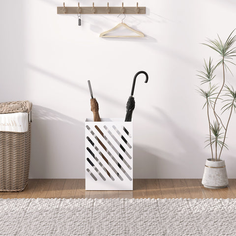 Rootz Umbrella Stand - Drip Tray - Steel Holder - Protects Floors - 28L x 14B x 41H cm - White