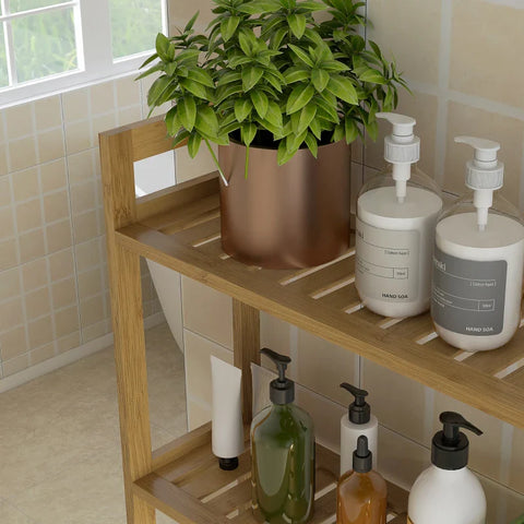 Rootz Bathroom Shelf - Toilet Shelf - 3 Shelves - Water Resistant - Bamboo - Natural - 68cm x 20cm x 165cm