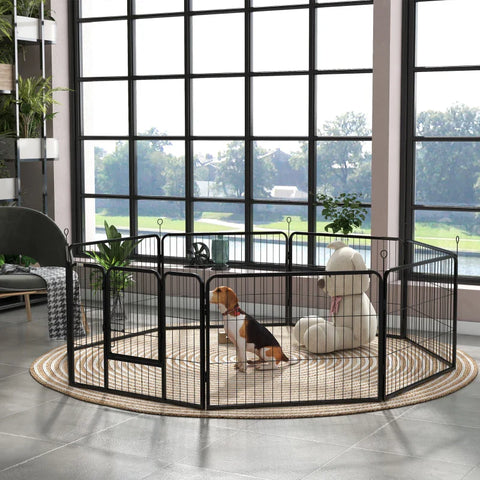 Rootz Puppy Run - Animal Enclosure - Folding - Locking Door - Weather Resistant - 8 Panel - Black - 80cm x 60cm