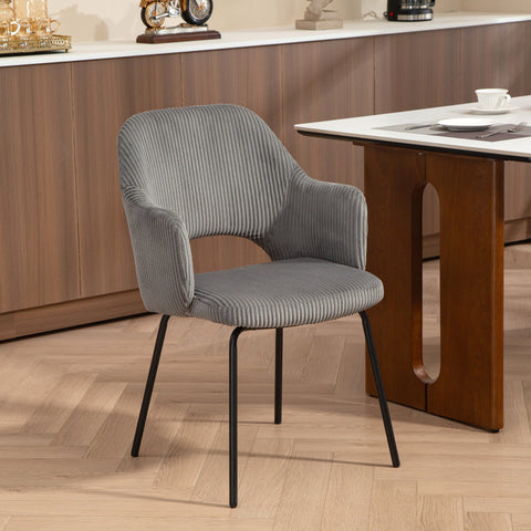 Rootz Dining Chair - Corduroy Accent Chair - Shell Shape Upholstered Seat - Comfortable & Stable - 57x62.5x85.5cm - Grey - Metal Legs