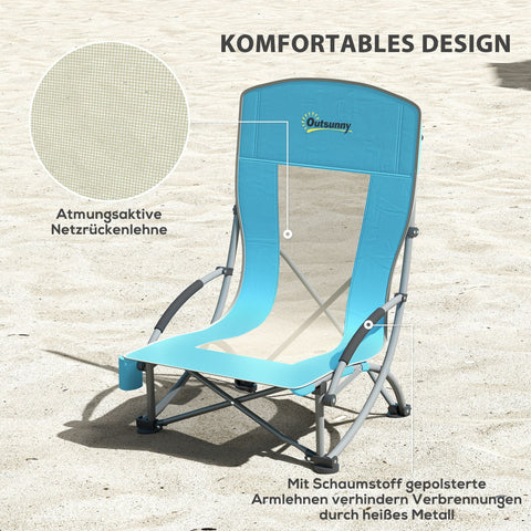 Rootz 2 Set Foldable Blue Camping Chairs - Beach Chairs - Portable Folding Seats - Supports up to 120kg - Oxford Fabric - 70cm x 58cm x 79cm