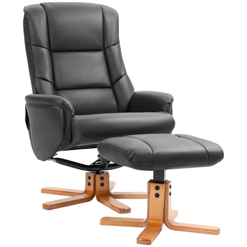 Rootz Relaxation Chair with Stool - TV Armchair - Recliner - Faux Leather - Natural Wood Frame - 71cm x 84cm x 102cm