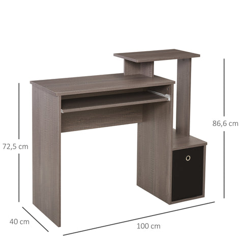 Rootz Computer Desk - Workstation - Study Table - Multi-Shelves & Keyboard Tray - 100cm x 40cm x 86.6cm - Black & Grey Chipboard