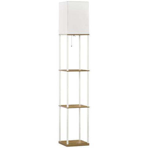 Rootz Column Floor Lamp with Shelves - Modern Standing Lamp - Fabric Shade - Integrated Shelves - Stylish Home Decor - 26cm x 26cm x 159cm