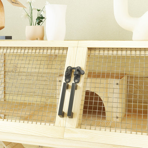 Rootz Wooden Dwarf Hamster Cage - Small Animal House - Two-Story Pet Enclosure - Storage & Mobility - 87 x 43 x 101cm