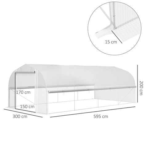 Rootz 6x3x2 m Greenhouse - Walk-in Garden House - Plant Shelter - UV Resistant - 595cm x 300cm x 200cm
