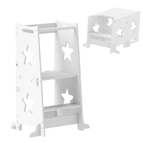 Rootz Children Learning Tower Stand - Kids Step Stool - Convertible Furniture - Safe EN71 Standards - 60 x 44.5 x 86 cm White