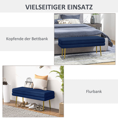Rootz Upholstered Bench - Storage Bench - Seating Bench - Ample Storage Space - 100cm x 37.5cm x 42cm - Blue