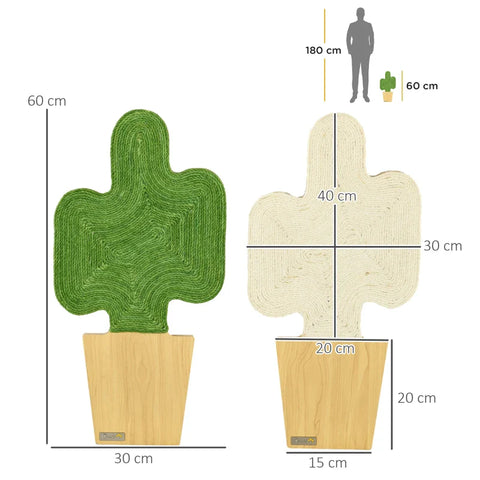 Rootz Set Of 2 Scratching Posts - Cactus Design For Wall Mounting - Scratching Board - Chipboard - Oak + White + Green - 30 cm x 60 cm