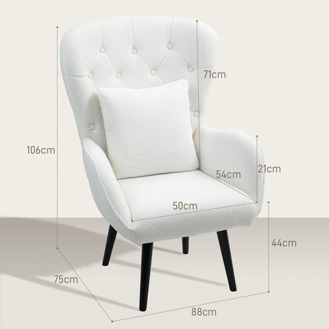 Rootz Upholstered Armchair - Lounge Chair - Relaxation Seat - Cozy Comfort - 88 x 75 x 106 cm - Diamond Quilting & Teddy Fabric Cover