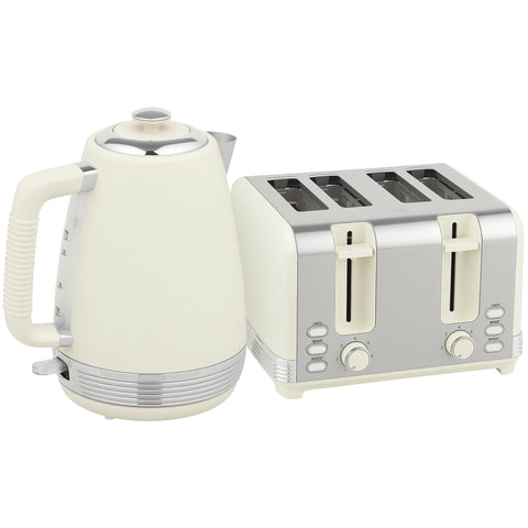 Rootz Kettle and Toaster Set - Breakfast Set - Stainless Steel Kitchen Duo - Precise Heating - White and Grey- Kettle: 21.1cm x 16.5cm x 25.2cm, Toaster: 29.2cm x 26.5cm x 18.8cm