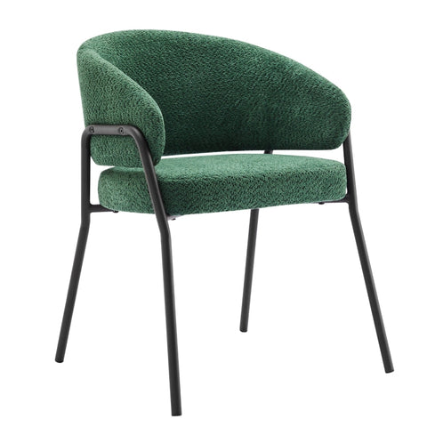 Rootz Dining Chair - Armchair - Lambskin Look - Ergonomic Comfort - Velvet Fabric - 49cm x 48cm x 78cm - Dark Green