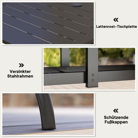 Rootz Garden Table - Outdoor Dining Table - Patio Table - Weatherproof - Steel - 150x90x73 cm - Black - Seats 6 - Umbrella Hole