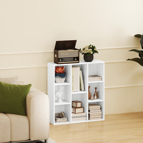 Rootz 3-Level Bookshelf - Storage Shelf - Display Rack - 8 Compartments - Chipboard - 74.3cm x 24cm x 80cm - White