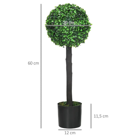 Rootz Set van 2 Kunstbuxus - 2 Buxus - Kunstplanten - Buiten - Groen + Bruin + Zwart - 20 cm x 20 cm x 60 cm