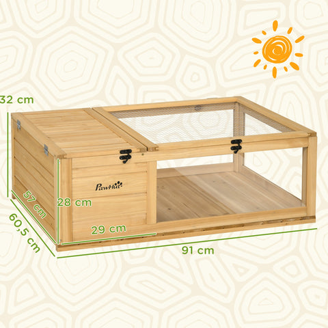 Rootz Wooden Turtle House - Turtle Enclosure - Reptile Habitat - Spacious & Ventilated - Boosts Comfort - 91 x 60.5 x 32 cm - Brown