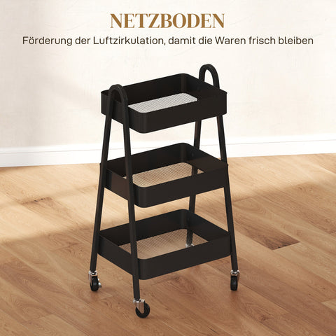 Rootz 3-Level Kitchen Cart - Serving Trolley - Utility Cart - Easy Mobility - 29.8cm x 74.5cm