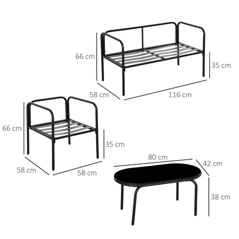 Rootz Garden Sofa Set - Rattan Sofa Set - Boho Style - Weather Resistant - Armchairs - Side Chairs - Seat Cushions - Steel-Polyester - Khaki - 116cm x 58cm x 66cm