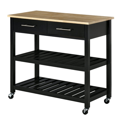 Rootz Serving Trolley - Kitchen Cart - Utility Cart - 2 Shelves, 2 Drawers, 4 Wheels - 91.4cm x 45.6cm x 85cm - Black, Brown